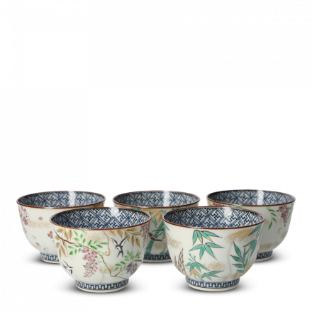 Coffret de 5 tasses à thé japonaises Irodorikachō en porcelaine