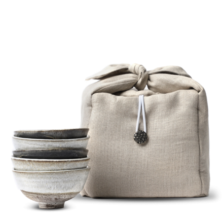 Yoshi En, coffret de 5 bols à thé, pièces blanches et noires, sac de protection clair