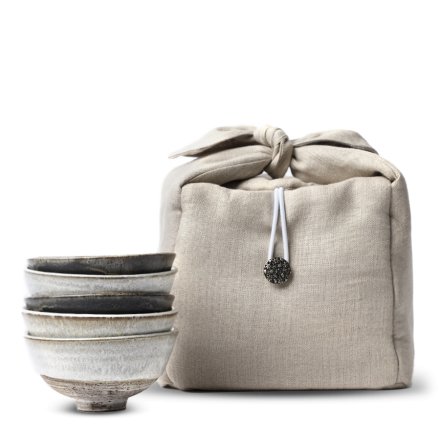 Yoshi En, coffret de 5 bols à thé, pièces blanches et noires, sac de protection clair