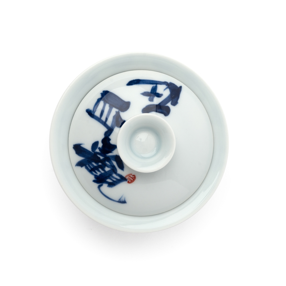 Jingdezhen Calligraphy Porcelain Gaiwan Guanzizai Blue White