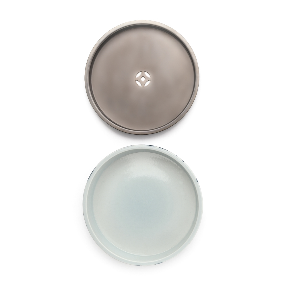 Support à théière bleu et blanc Hu Cheng en porcelaine Jingdezhen calligraphie Guanzizai 