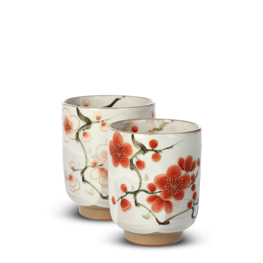 Coffret de 2 tasses à thé Japon Tōan Ume Yunomi  Coffret de 2 tasses à thé Japon Tōan Ume Yunomi
