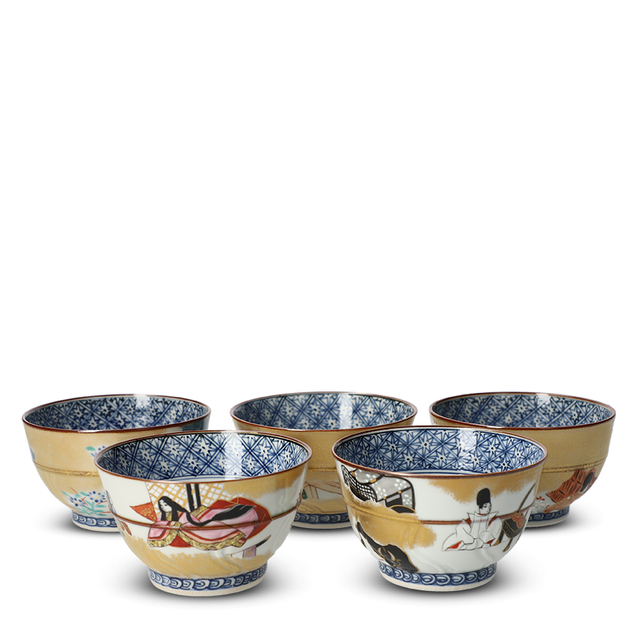 Tasses à thé japonaises en porcelaine coffret de 5 tasses Genji-Monogatari