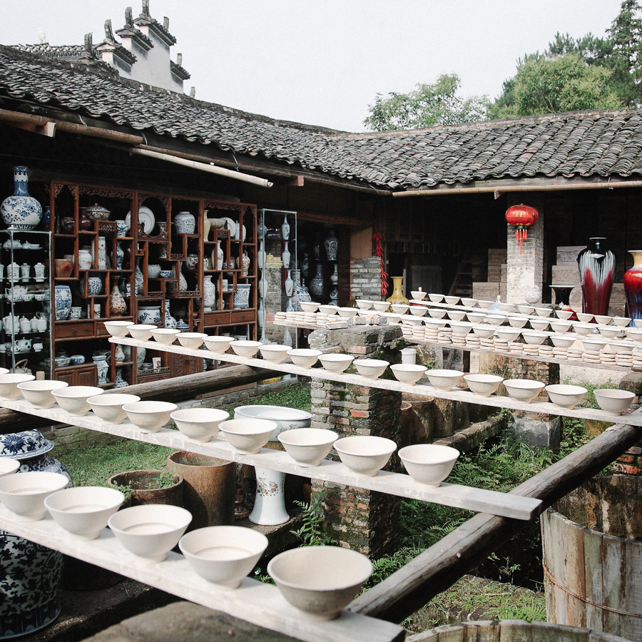 Jingdezhen Kalligraphie Porzellan Hu Cheng Doppelstufig blau-weiß