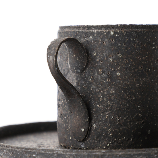 Takashi Endoh Black Demitasse Cup & Saucer