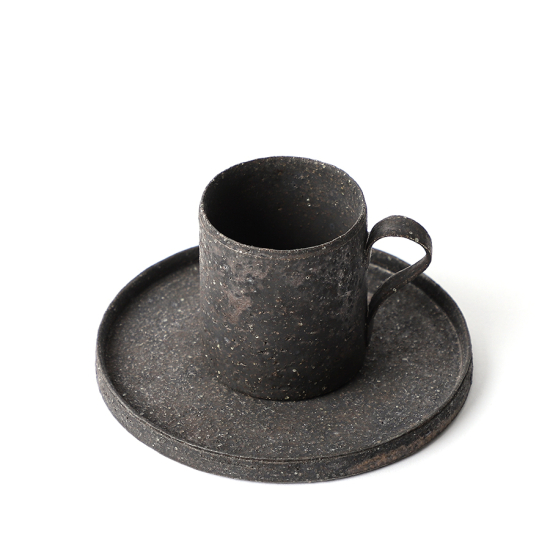 Takashi Endoh Black Demitasse Cup & Saucer