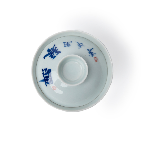 Jingdezhen Kalligraphie Porzellan Gaiwan Ba Xian blau-weiß