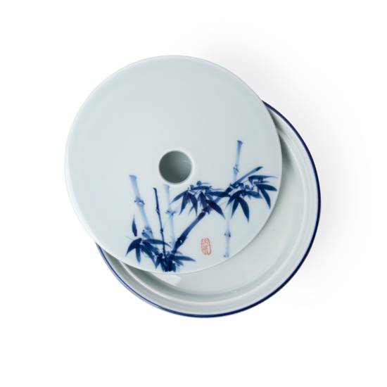 Jingdezhen Kalligraphie Porzellan Hu Cheng Doppelstufig blau-weiß