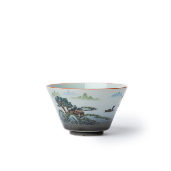 Jingdezhen Gongbi Handbemalte Porzelantasse Landschaft Blau II