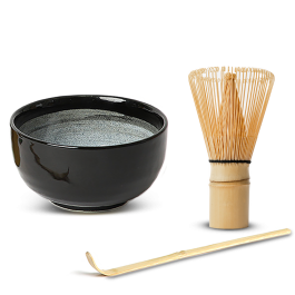 Druuzyl Matcha Set 5-teilig - Keramik Schale, Besen, Sieb & Ständer
